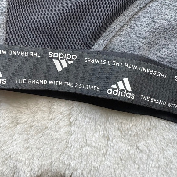 Adidas Womens Heather Grey Racerback Sports Bra Logo Band Medium Support - Picture 3 of 3